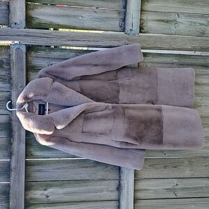 Bcbg maxazria faux fir taupe fur pea coat M